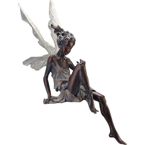 Statue de fée assise (1 pièce), ornement de jardin en résine, artisanat paysager (1/3)