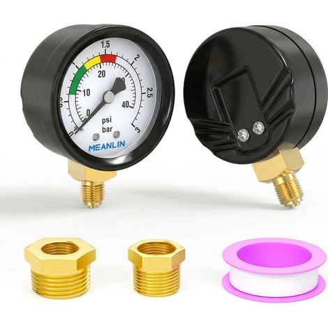 Manomètre pour piscine,1/8"BSP 2" FACE DIAL pour piscines, spas, bassins à poissons,avec douille hexagonale 1/4" BSP et 3/8" BSP,Montage inférieur (1/5)
