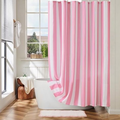 Rideau de douche à rayures verticales, rideau de douche vintage en polyester imperméable à rayures bleues, 180 x 180 cm, rose.