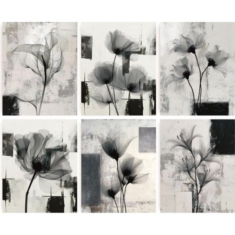 Lot de 6 impressions sur toile de peintures abstraites de fleurs modernes et minimalistes - 20,3 x 25,4 cm - Impression sur toile sans cadre - Décoration murale pour chambre à coucher, salon (1/5)