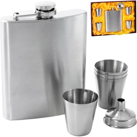 Petaca de acero con embudo y vasos, 6 piezas. (1/4)