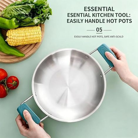 Pince anti-brûlure en silicone verte pour poignée de casserole Protection thermique résistante à haute température pour poêle en fonte Gant isolant pratique pour oreilles de marmite et ustensiles de c (1/4)