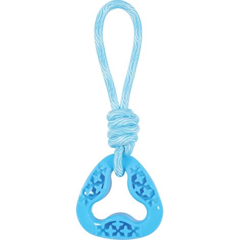 Anneau triangle en TPR et corde longueur total 24.5 cm, bleu jouet pour chien - animallparadise