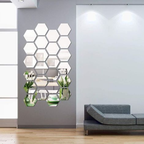 Set of 24 removable hexagonal acrylic wall stickers for living room, bedroom, home decor, 15 x 13.3 x 7.5 cm (1/5)