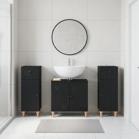vidaXL 3 Piece Bathroom Cabinet Set ALKMAAR Black Engineered Wood (1/5)