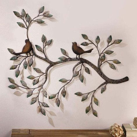 Weitere Wanddekoration, 58 x 48 cm große hängende Metall-Wandskulptur, Vogel-Wanddekoration, Retro-Wanddekoration aus Schmiedeeisen, ein Liebespaar auf Ästen - RAPANDA (1/4)
