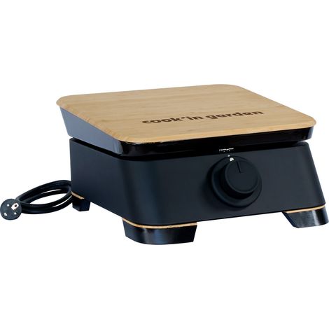 MF - Plancha Eléctrica DUNE 40 - 2500 W - Hierro Fundido Esmaltado - Termostato 5 Posiciones - Tapa Tabla de Cortar Bambú - 6 Comensales (1/5)