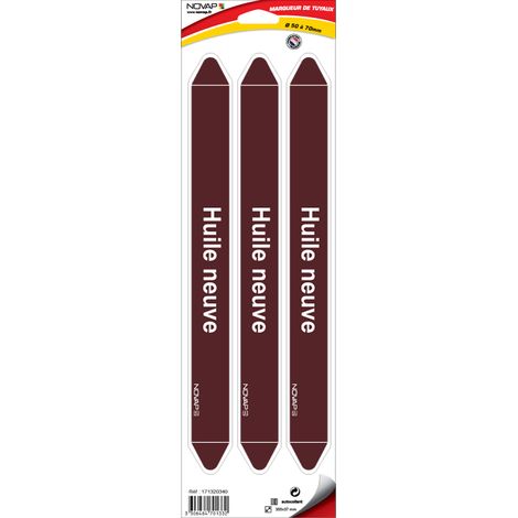 Planche de 3 marqueurs de tuyauterie 355 x 37 mm pour Ø 50 à 70 mm - Huile neuve - 4701332