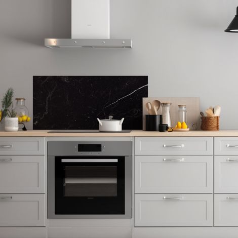 Lupia Pannello Paraschizzi Schienale Cucina con decorazione stampata, MARMO DARK, in Alluminio composito, Facile da applicare, Lavabile Ignifugo Resistente all'Acqua 120xH62,5 cm