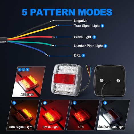 Feu Arriere Remorque LED Feux Remorque LED 12V Feux Stop/Clignotants/Feux Plaque d'immatriculation/Lumières de Conduite Etanche Multifonctionnel pour Tracteur Caravane Camion Voiture 2Pcs (1/4)