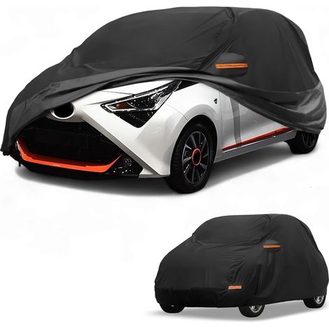 All Weather Waterproof Car Cover for Automobile Outdoor Anti-UV Sun Rain Full Protection Outdoor for Aygo X 190T-Pu Black with Zipper (1/5)