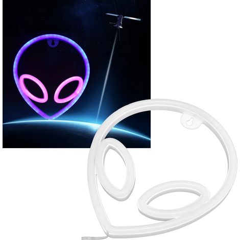Enseigne lumineuse néon extraterrestre à piles/USB, veilleuse LED pour chambre, chambre d'enfant, bar, fêtes, anniversaire, Noël, mariage, lumière bleue et rose (1/5)