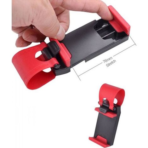 Support Voiture - Attache Volant Universel - Pour Smartphone - Largeur 54 À 76 Mm - Rouge (1/4)