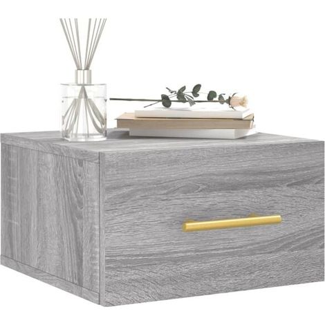 Tablette de Chevet Murale 35x35x20 cm, Meuble de Rangement Suspendu Style Moderne en Bois, Couleur Sonoma Gris, Économiseur d'Espace pour Chambre et Salon (1/5)