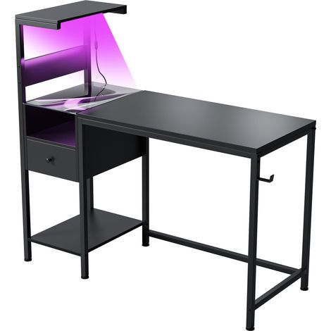 CAIziBureau informatique avec prise de courant et étagères de rangement, table d’étude et d’écriture avec ports USB et station de charge, poste de travail pour PC pour bureau à domicile, noir (1/5)