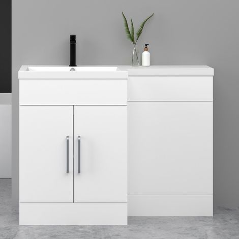 SKY 990mm L-Shaped Bathroom Furniture Set with Sink, White Bathroom Toilet Cabinet with Soft-Close Doors & Concealed Cistern,Bathroom Furniture(Flat Packed) (1/5)