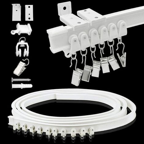 Rideau à rail de plafond flexible, système de tringle extensible, support mural et plafonnier, ensemble de fixation robuste pour stores et voilages, coulisse douce, longueur modulable, matériel comple (1/5)