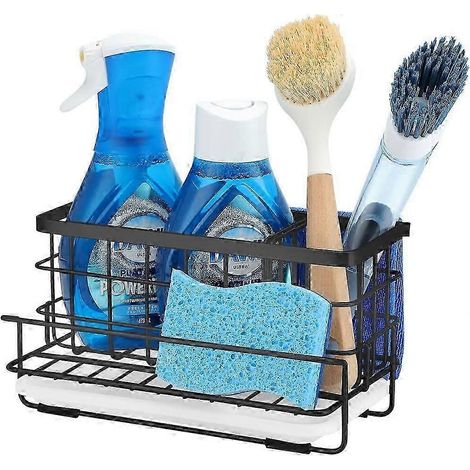 Organisateur d'évier en acier inoxydable (304) avec porte-éponge pour torchons, brosse et bac égouttoir (1/5)