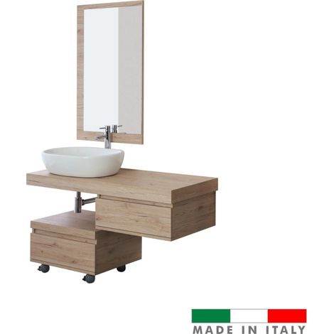 mobile bagno sospeso "shelf" rovere con cassetti, 120x50x8 cm (1/4)
