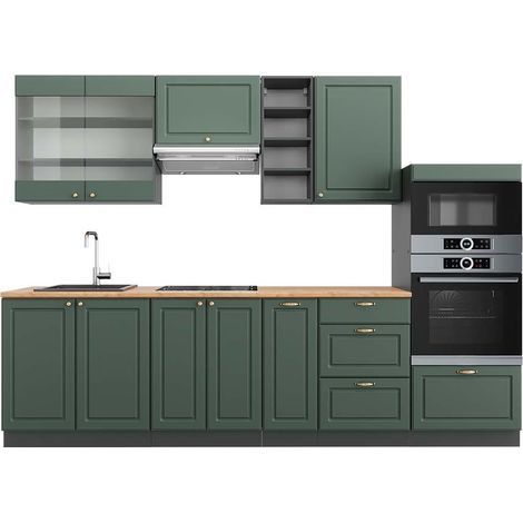 Cucina componibile Fame-Line, Verde-oro rustico/Antracite, 280 cm , PL Rovere, Vicco