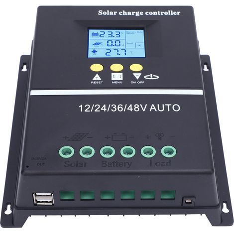 Asixxsix MPPT-Solarladeregler, 60 A, 12 V, 24 V, 36 V, 48 V, automatische maximale Eingangsspannung 100 V, MPPT-Laderegler, Solarladeregler für geschlossene, Gel- und Nass-Batterien