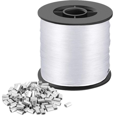 0,8 mm x 200 m de fil en nylon transparent indéchirable avec 100 manchons à sertir en aluminium, fil de pêche, fil de pêche, pour bricolage, pêche, bricolage, bijoux, suspension (1/5)