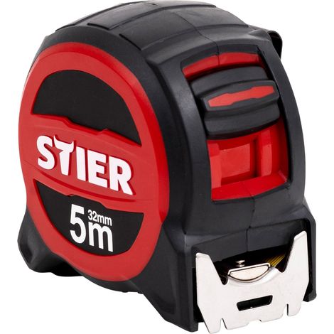 STIER Premium Taschenbandmaß, 5 m x 32 mm, mit Magnet und Edelstahlhaken für sicheren Halt, mit Gürtelclip (1/5)