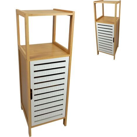 Mensola da bagno in bambù, mobiletto bianco, stile moderno e stretto, 89x30x30 cm BEGRYF