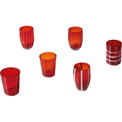 Zafferano Melting Pot Lot De 6 Verres Unicolores - Rouge - Verre Soufflé À La Main, 32 Cl - Gobelets Artisan Pour Eau Et Cocktails (1/3)