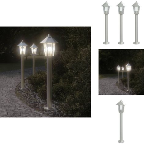 Wegeleuchten 3 Stk. Silbern 80 cm Edelstahl - Outdoor Beleuchtung - Gartenlampe - Edelstahl Lampe - LED Stehlampe - Wetterfeste Beleuchtung (1/5)