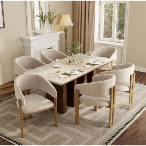 Set da 6 sedie da pranzo in metallo effetto legno, in lino, naturali OKMYHOME (1/5)