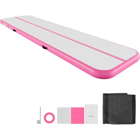 Mophorn Colchoneta Inflable de Gimnasia de Aire 400 x 100 x 10 cm, con Bomba de Aire Eléctrica, Fabricada en PVC Duradero, para Yoga, Uso en Casa, Gimnasio, Exteriores, Playa y Parque, Color Rosa (1/5)