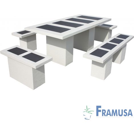 CONJUNTO COMEDOR PIEDRA RECTANGULAR JARDIN LIVINSTON VULCAN HIELO