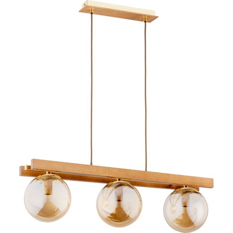Suspension bois doré 3 abat-jour ambre 3xE14 Megi Alfa (1/3)