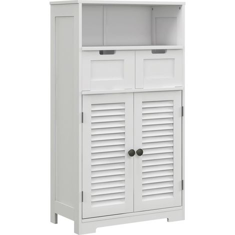 Meuble de salle de bain armoire 2 portes étagère réglable 2 tiroirs niche 61 x 30,5 x 109,5 cm blanc