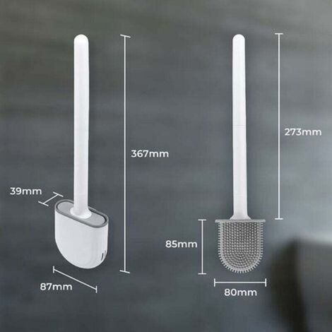 2PCS Brosse WC Silicone et Supports Toilettes brosse toilette Profondeur,Balayette WC avec Long Manche en Plastique Antidérapant et Poils Flexibles,Brosse Toilette avec Support à Séchage Rapide (1/3)