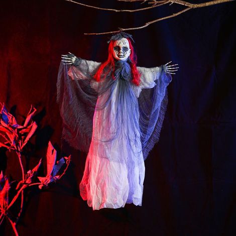 Poupée Fantôme Halloween à Suspendre, Décoration Rouge avec Squelette et Faucheur, Accessoire Effrayant pour Maison et Fête (1/5)