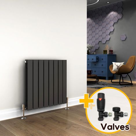 ELEGANT 600 x 600 mm Anthracite Horizontal Column Designer Radiator Double Flat Panel Radiator Heater + Anthracite Thermostatic Radiator Valves (1/5)
