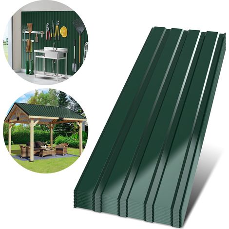 Randaco 12x Wellblech Profilplatten 115 x 45 cm, bis 6 m², Grün, für Gartenhaus, Lager und Geflügelstall