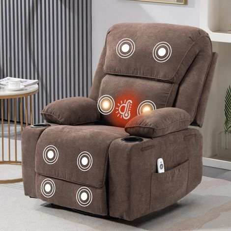 Fauteuil relax avec massage, chauffant, inclinable, pivotant 360°, marron (1/5)
