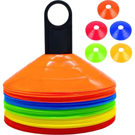 Cône Sport - Polyéthylène PE - 4,6 x 19,8 cm - Haute Visibilité - 5 Couleurs - Lot de 50 avec Support Noir (1/5)