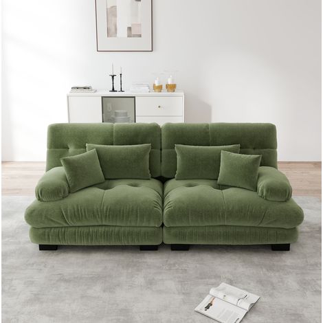 Sofá esquinero modular 220x77x81 cm verde en chenilla con cojines lumbares y asiento profundo (1/5)
