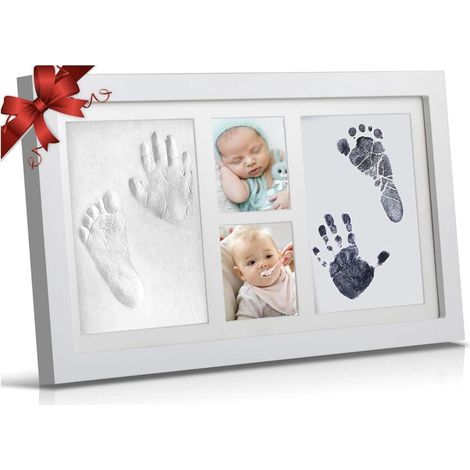 Baby-Hand- und Fußabdruck-Fotorahmen-Set aus Ton – Geschenk für Neugeborene