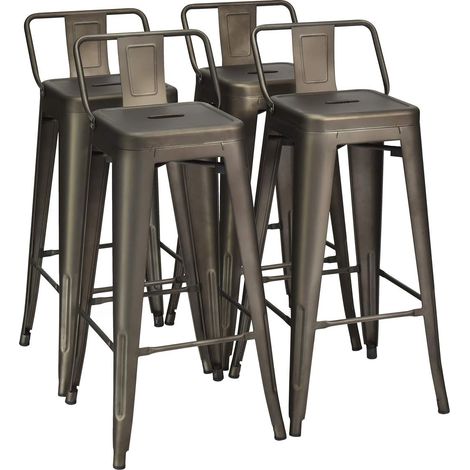COSTWAY Barhocker 4er Set, Barstühle mit Fußstütze und Metallgestell, Tresenhocker mit Lehne, Bistrohocker für Küche, Esszimmer, Wohnzimmer, Sitzhöhe 76 cm Rotguss (1/5)