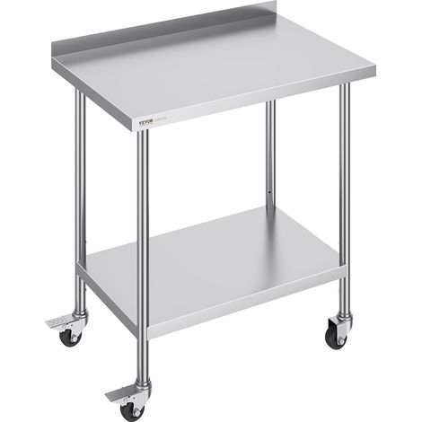 VEVOR Mesa de Trabajo de Acero Inoxidable 91,4x61x100,6 cm Mesa de Preparación de Alimentos con Ruedas Estantes Regulables en Altura Unidad de Almacenamiento de Alimentos para Restaurante Bar Hotel