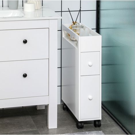 Meuble salle bain roulant 16x49,5x66 cm MDF blanc HAVRYA (1/3)