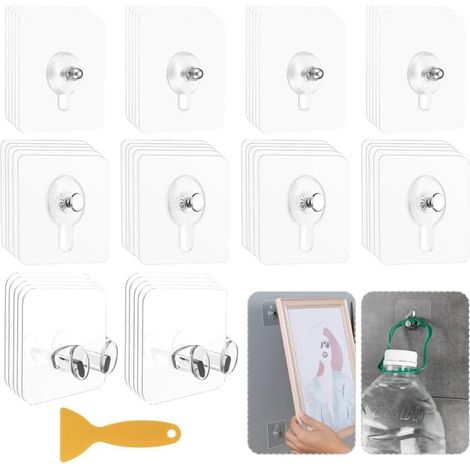 80 Stück Bilderhaken Selbstklebend, Klebehaken Transparent Klebeschrauben Bildaufhänger Selbstklebend Wandhaken ohne Bohren für Bild Poster Foto Gemälde Regal