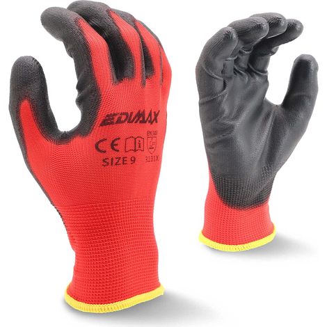 EDIMAX, Guanti da Lavoro, 12 Paia di Guanti, Taglia L / 9 , Resistenti all'Abrasione e Antitaglio Livello 2, Rivestiti in nylon PU, Versatile, Protezione Meccanica e Industriale (1/4)