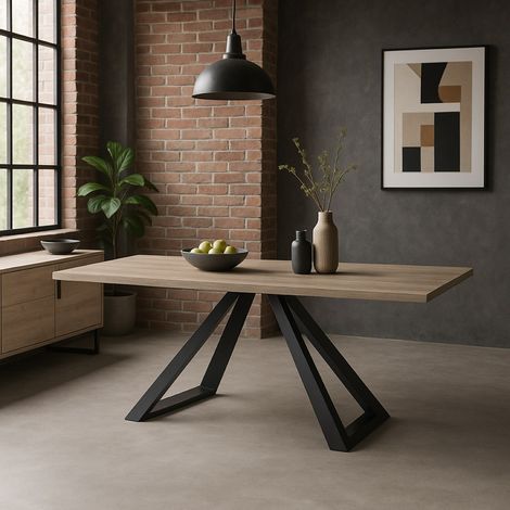Table à manger contemporaine fixe L 200cm décor chêne PERO (1/5)