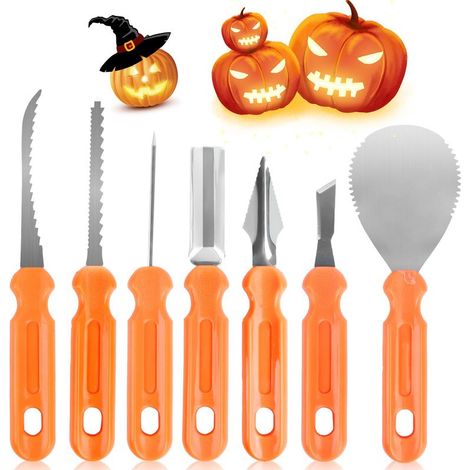 7 Pièces Kit de Sculpture de Citrouille, Halloween Kit Sculpture Citrouille, Outils de Sculpture de Citrouille DIY, Pumpkin Carving Kit Acier Inoxydable Outils pour Décoration de Citrouilles Halloween (1/5)
